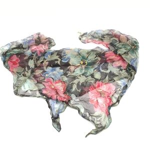 Vintage Emanuel Geraldo Floral Silk Scarf – Gold Metallic Accents